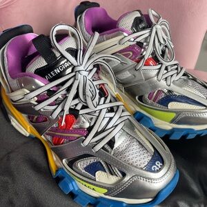 Balenciaga Silver Sneakers with Multicolor Accents
